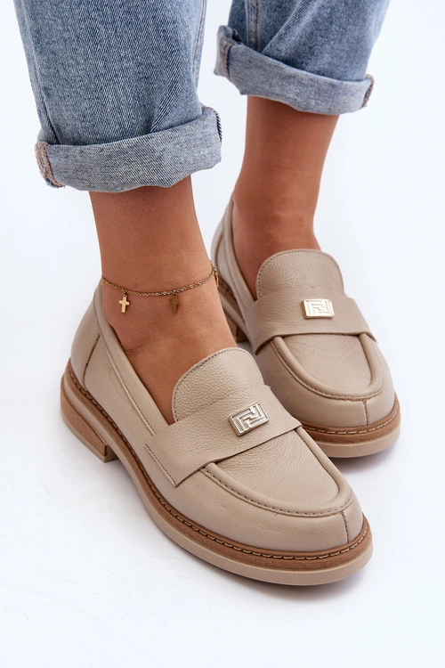 Zazoo 20165 Skórzane Mokasyny Damskie Beżowe