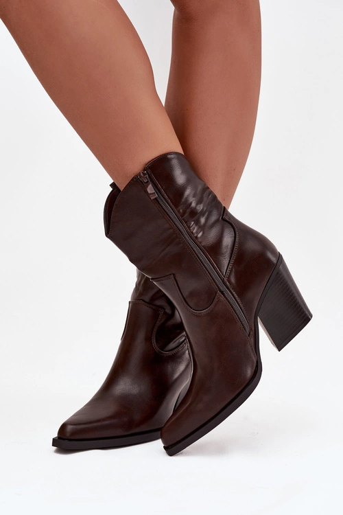 Botki Kowbojki Damskie Eko Skórzane Na Słupku Czekoladowe Sorelia