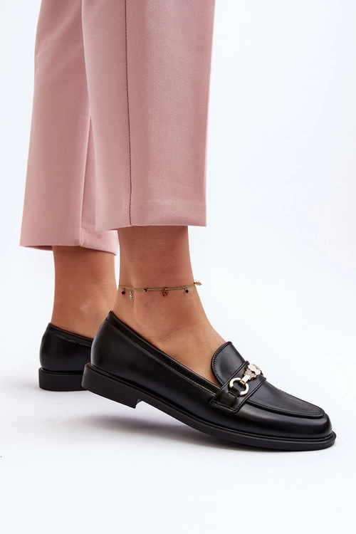 Damskie Mokasyny Na Płaskim Obcasie Eko Skórzane Czarne Vimedia