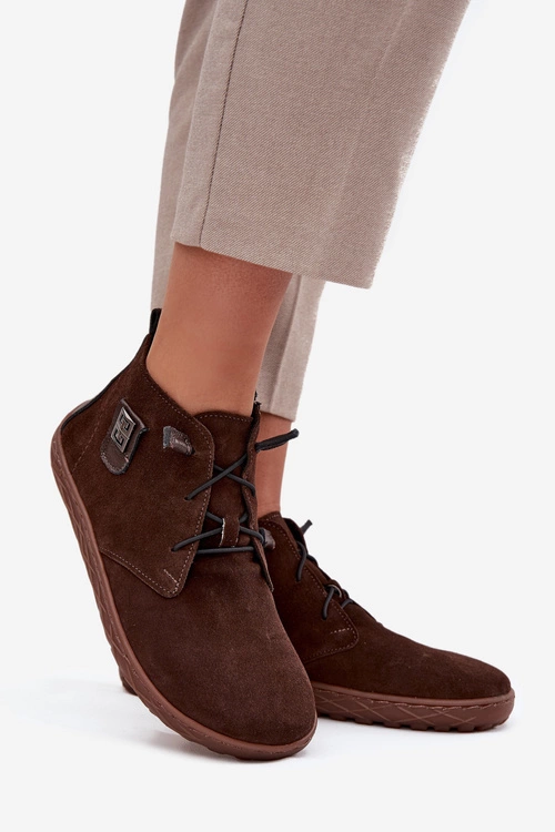 Zamszowe Półbuty Barefoot Damskie Z Ozdobnym Detalem Zazoo 30072 Czekoladowe