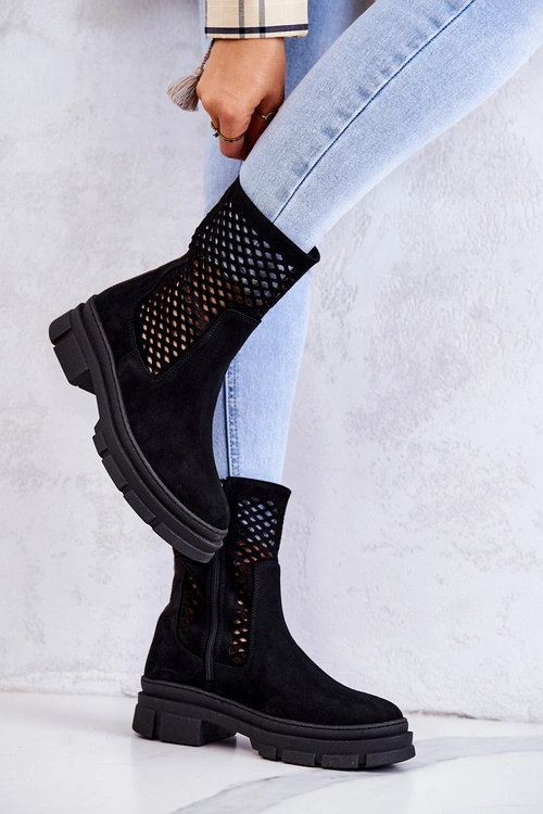 Skórzane Botki Workery Nicole Czarne 2711