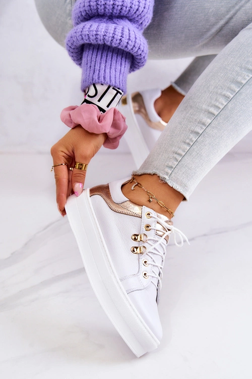 Skórzane Buty Sportowe Na Platformie Białe Mary Ann