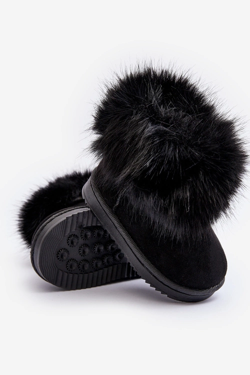 Dziecięce Ocieplane Botki Śniegowce Z Futerkiem Czarne Nohie