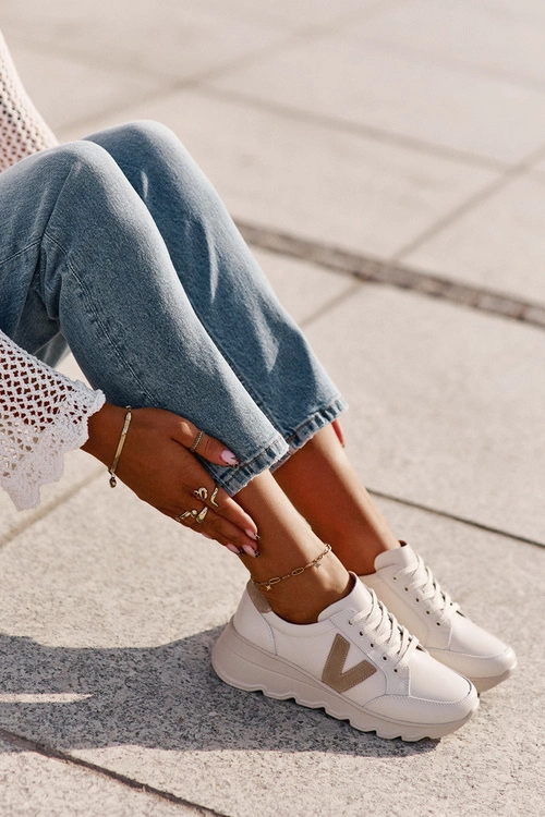 Skórzane Buty Sportowe Damskie Vinceza 7918 Beżowe