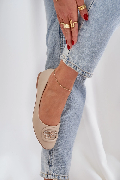 Baleriny Na Płaskiej Podeszwie Z Ozdobą Beżowe Ainoria