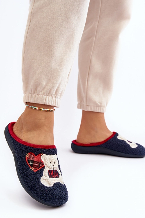 Damskie Domowe Klapki Kapcie Z Misiem Inblu EC000095 Granatowe