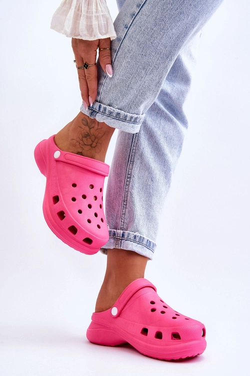 Piankowe Klapki Kroksy Na Masywnej Podeszwie Ciemnoróżowe Katniss