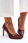 Modne Skórzane Szpilki Lewski Shoes 2659 Brązowe