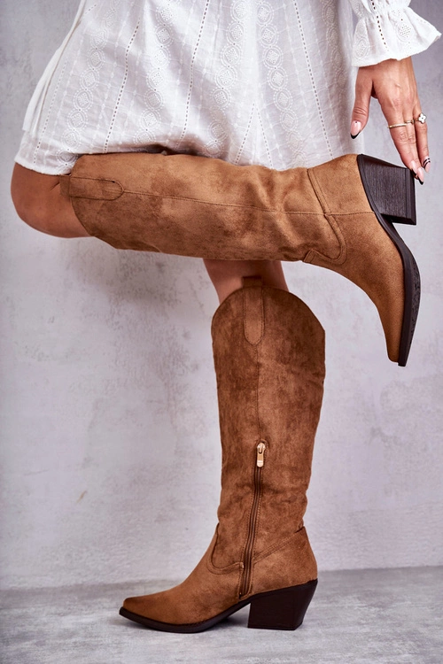 Zamszowe Kozaki Kowbojki Brązowe Casey