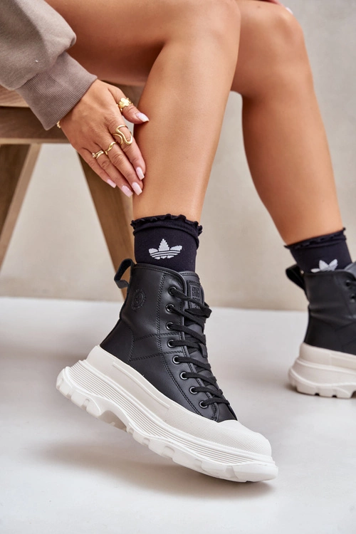 Skórzane Ocieplane Trampki Na Masywnej Platformie Big Star OO274A599 Czarne