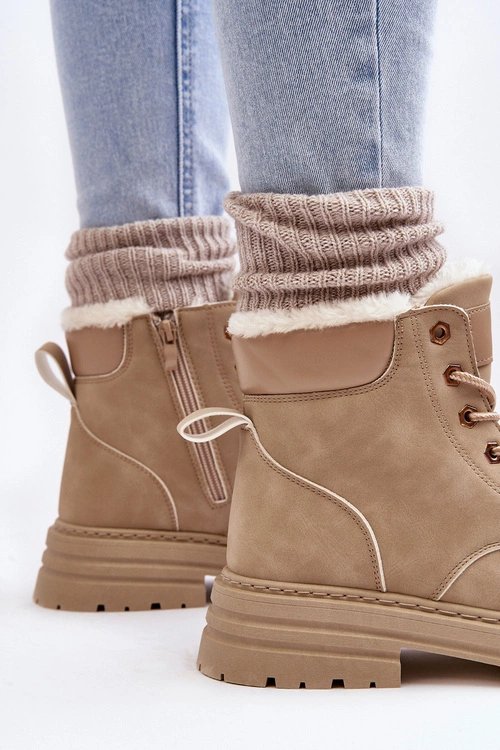 Damskie Trapery Ocieplane Futerkiem Beżowe Fenan