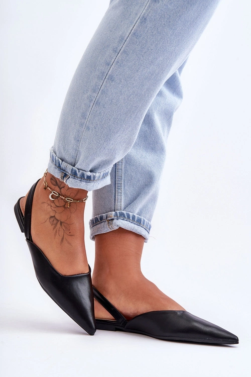 Damskie Skórzane Wsuwane Baleriny Czarne Germes