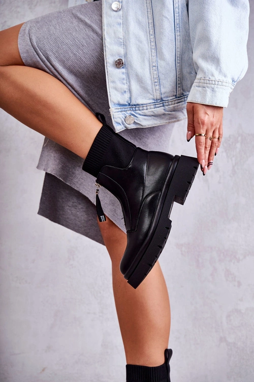 Damskie Botki Skarpetkowe Na Suwak Czarne Shelter