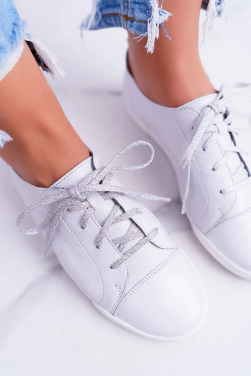 Półbuty Damskie Tenisówki Maciejka Skórzane Białe 4049A