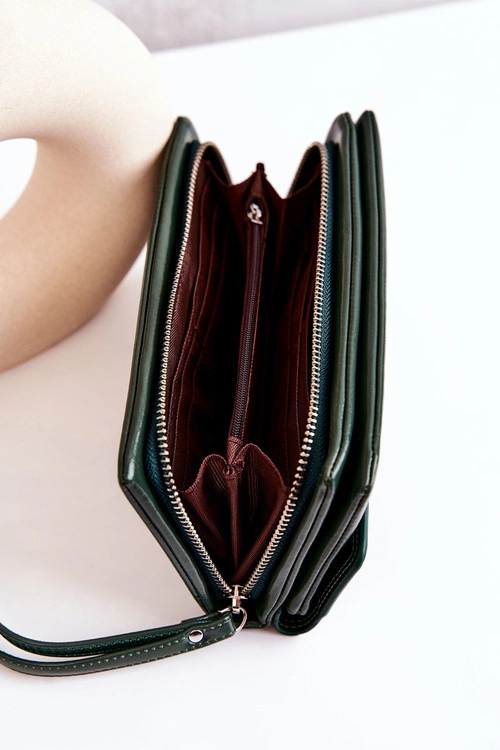 Duży Skórzany Portfel Na Suwak Zielony Loreaine