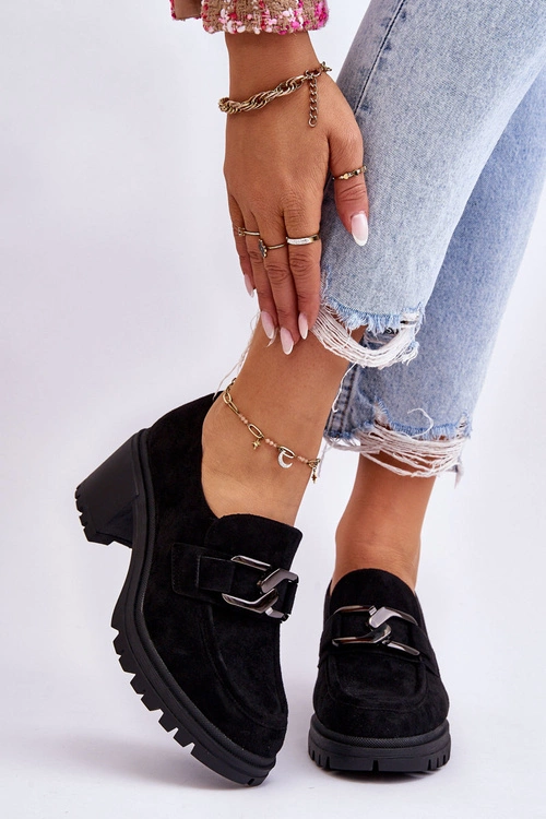 Zamszowe Półbuty Na Masywnym Obcasie Czarne Finley