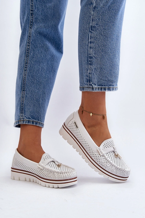 Damskie Ażurowe Mokasyny Białe Twista