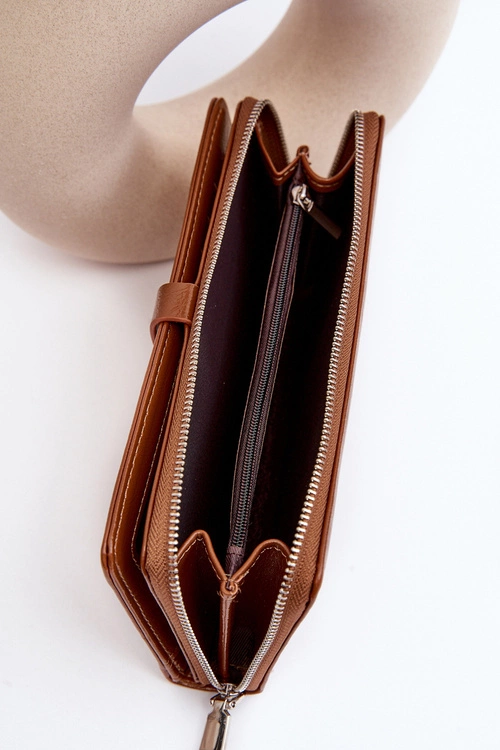 Damski Lakierowany Portfel Na Magnes Brązowy Bielia