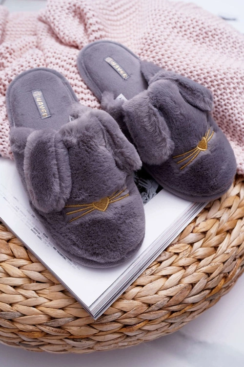 Papcie Damskie Z Futerkiem I Uszkami Szare Semmi