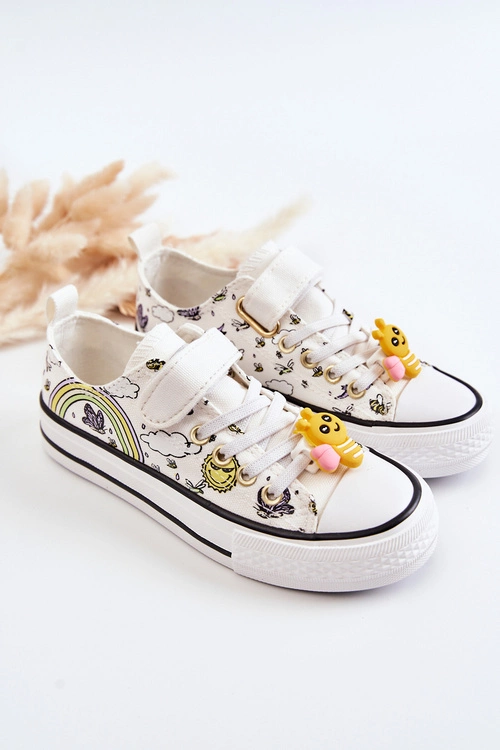 Dziecięce Trampki Na Rzep Z Printem Białe Lace