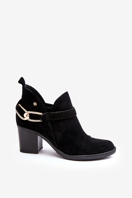 Damskie Zamszowe Botki Na Obcasie Maciejka 06247-01 Czarne