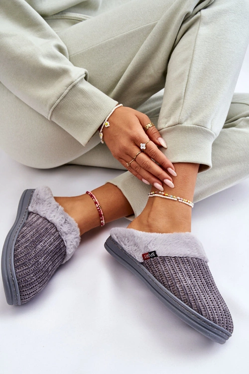 Damskie Ocieplane Papcie Wsuwane Z Futerkiem Szare Leriss