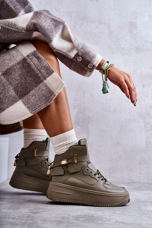 Damskie Ocieplane Wysokie Buty Sportowe Zielone Lexa