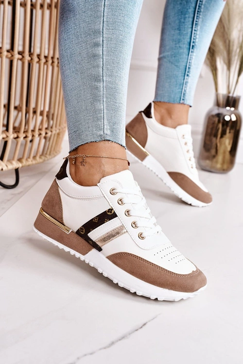 Damskie Sportowe Buty Sneakersy Białe-Khaki Lifestyle