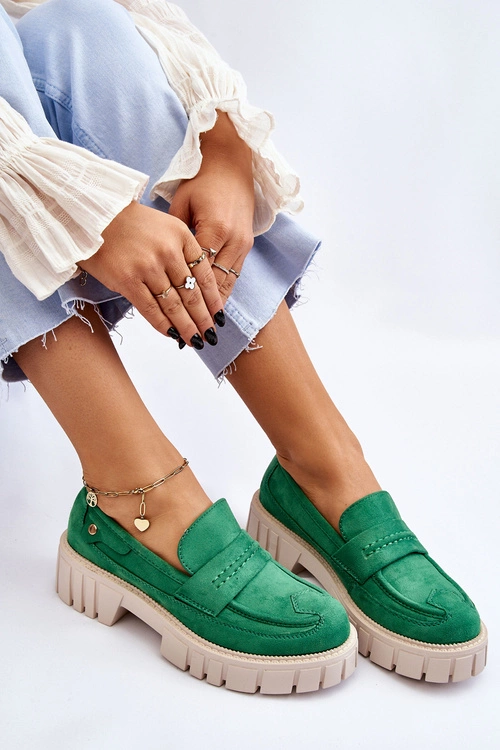 Damskie Zamszowe Wsuwane Półbuty Zielone Fiorell