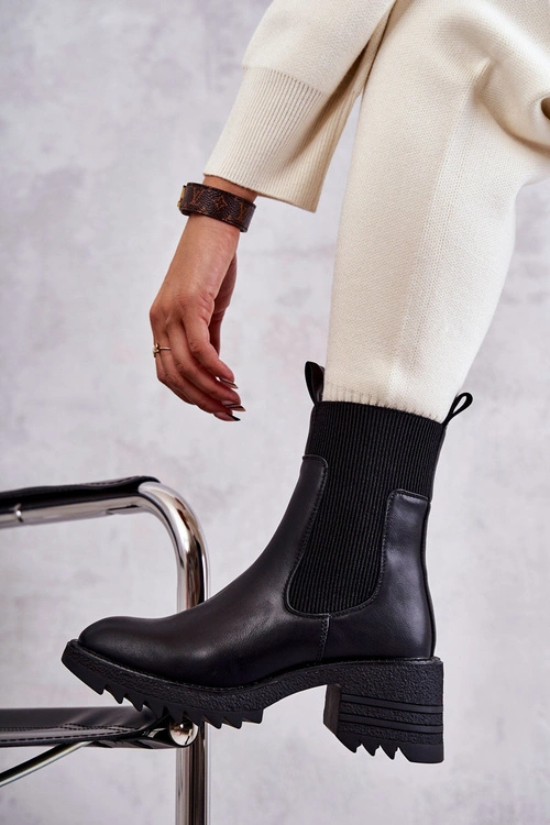 Damskie Ocieplane Botki Na Obcasie Czarne Abella