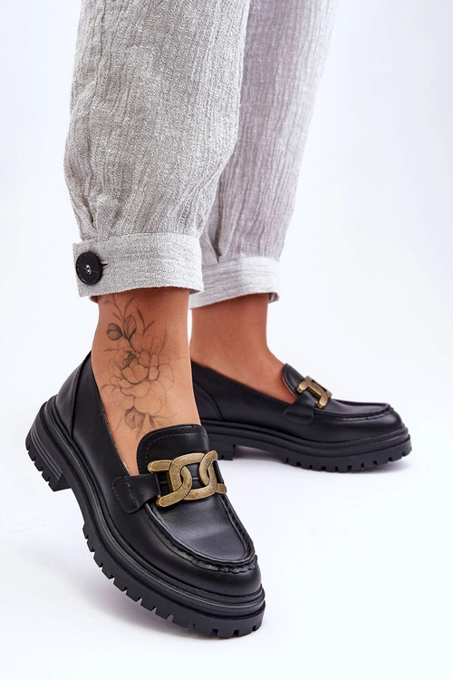 Mokasyny Damskie Na Platformie Z Ozdobą Czarne Ameg