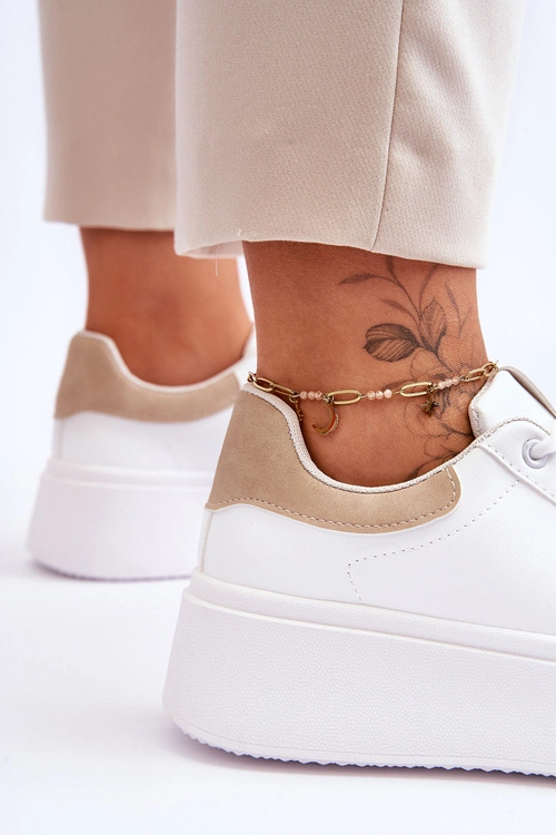 Buty Sportowe Na Masywnej Platformie Biało-Beżowe Boneti