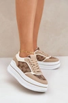 Sneakersy Damskie Ze Wzorem Beżowe Fenarra