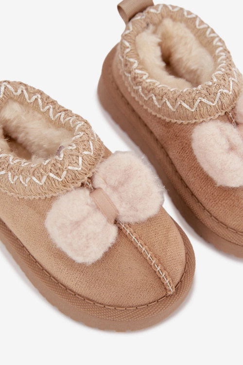 Śniegowce Dziecięce Z Haftem I Kokardką Beżowe Daven