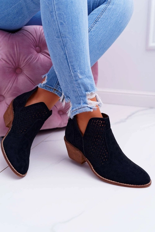 Botki Damskie Wiosenne Kowbojki Czarne Matty