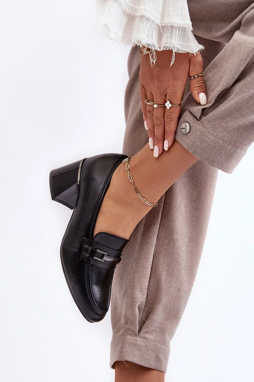 Skórzane Czółenka Na Słupku Czarne Idona