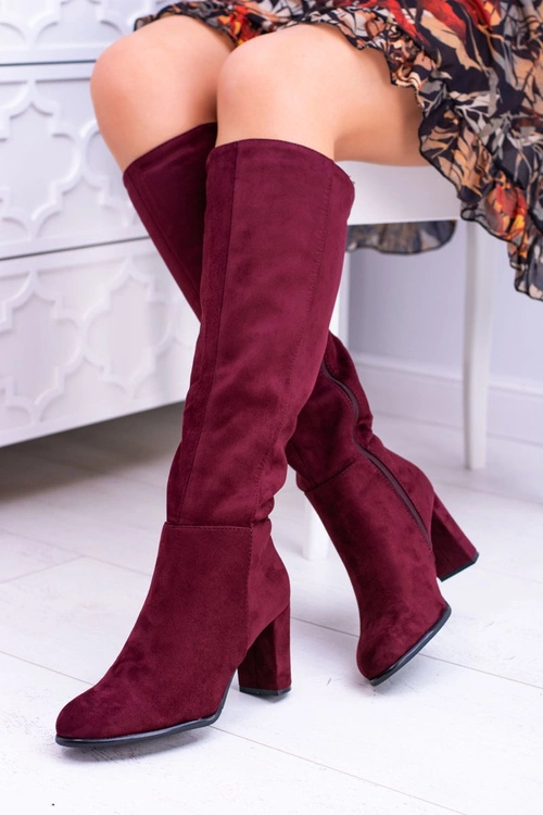 Bordowe Damskie Kozaki Zamszowe Sergio Leone KZ271