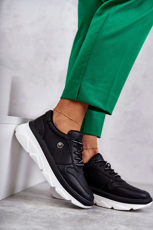 Damskie Skórzane Buty Sportowe Czarne Camrose