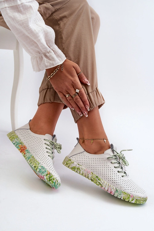 Sznurowe Półbuty Damskie Ze Skóry Naturalnej Białe Farnalea