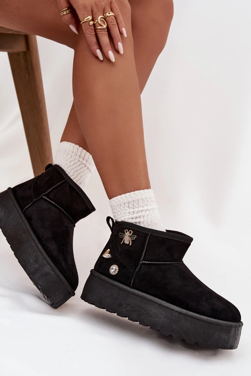 Śniegowce Damskie Na Platformie Z Przypinkami Czarne Maelle