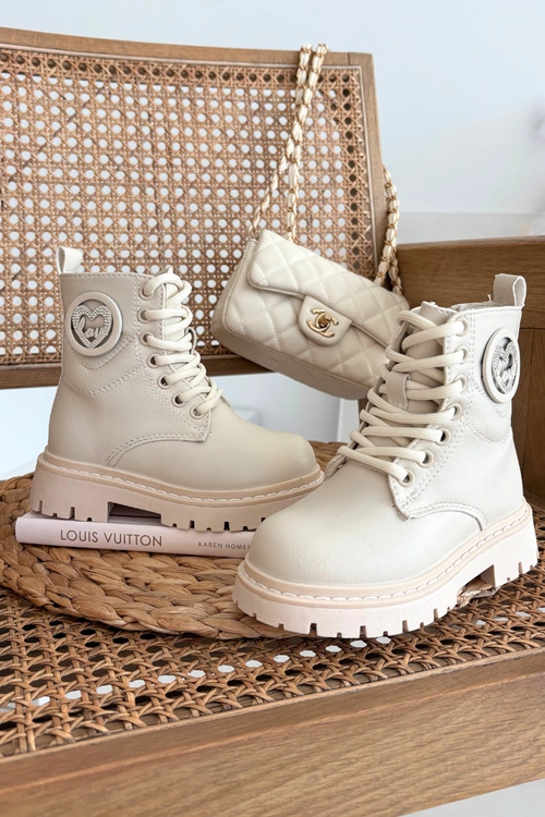 Botki Dziewczęce Ocieplane Futerkiem Z Ozdobą LOVE Beżowe Rosaira