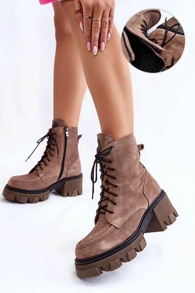 Zamszowe Damskie Ocieplane Botki Trapery Jasnobrązowe Lemar Rehin