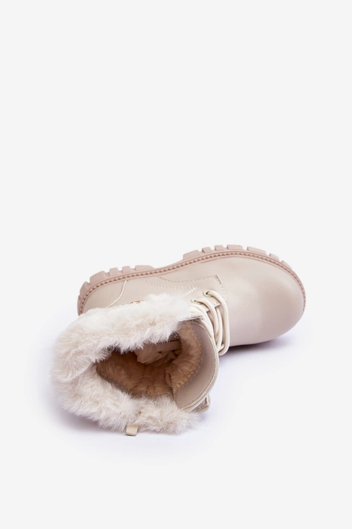 Skórzane Ocieplane Botki Dziecięce Z Łańcuchem Beżowe Cadia