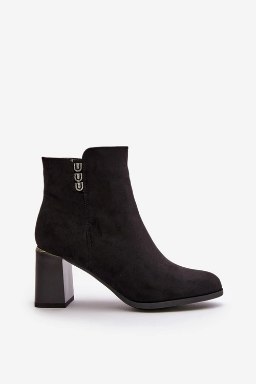 Ocieplane Eko Zamszowe Botki Damskie Na Słupku Zapinane Na Zamek Czarne Erillia