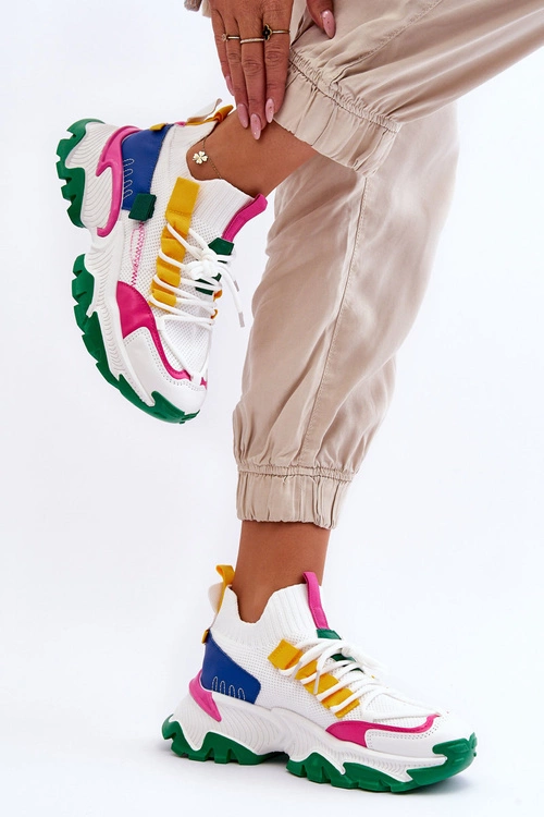 Damskie Sneakersy Skarpetkowe Wsuwane Biało-Zielone Keaton