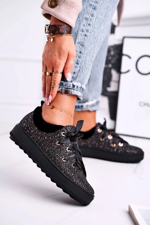 Damskie Trampki Eleganckie Skórzane Laura Messi Czarne 2045