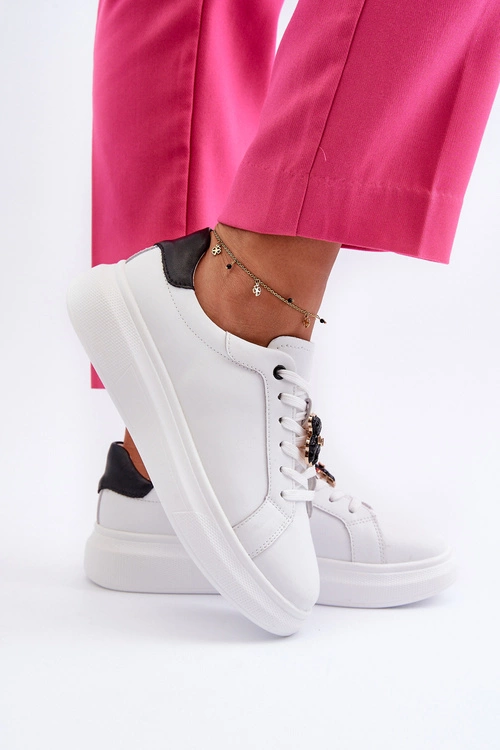 Skórzane Sneakersy Damskie Z Misiem Białe Mirven