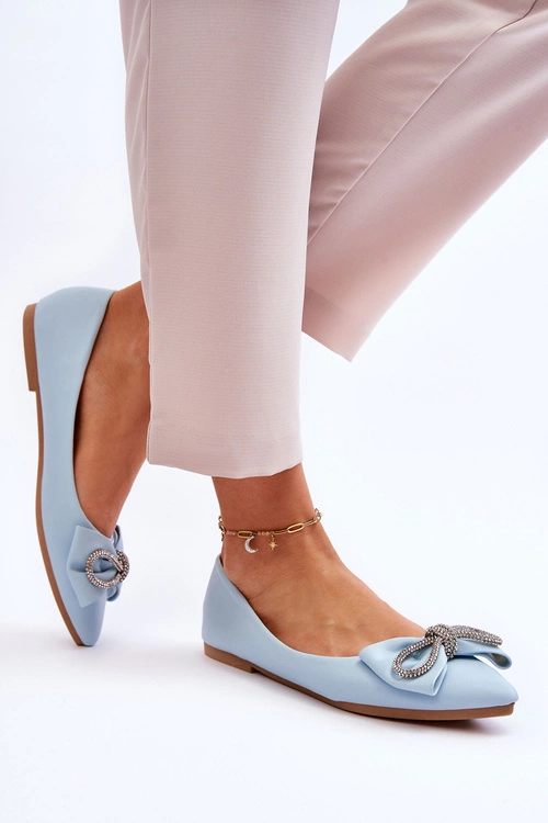Eleganckie Baleriny Z Kokardą I Dżetami Niebieskie One Time
