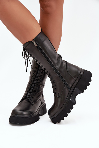 Skórzane Kozaki Ocieplane Na Platformie Artiker 57C2282 Czarne