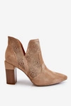 Ażurowe Zamszowe Botki Na Obcasie Beżowe Leanna